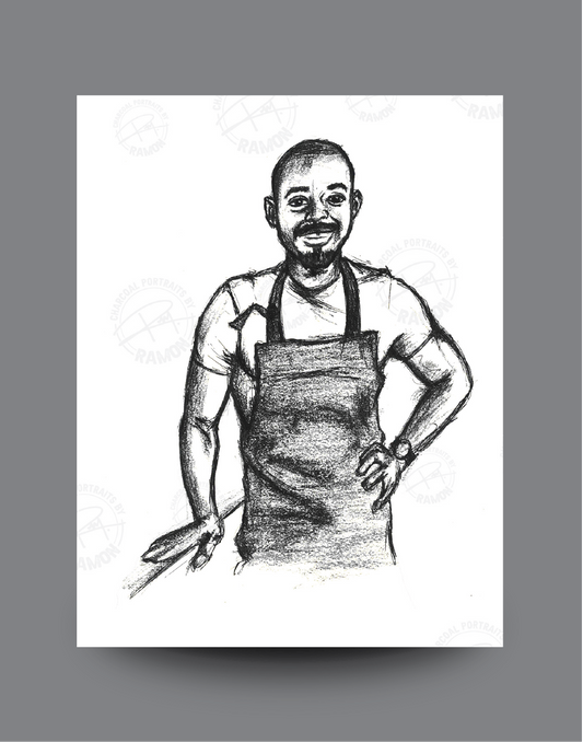 Charcoal Art - Market Day - Store Owner
