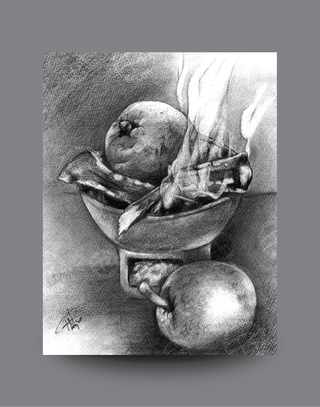 Charcoal Art - In the Yard - Roasting Breadfruit