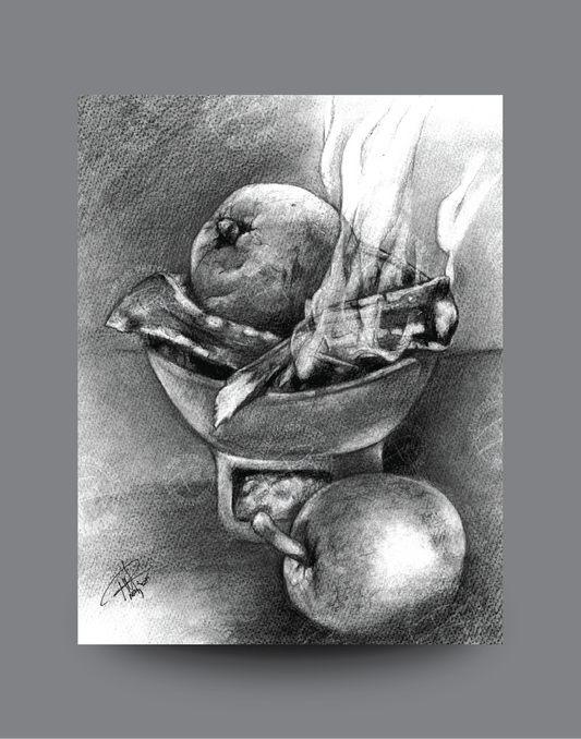 Charcoal Art - In the Yard - Roasting Breadfruit